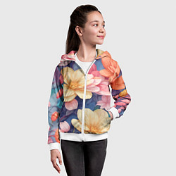 Толстовка на молнии детская Водянная лилия лотосы кувшинки, цвет: 3D-белый — фото 2