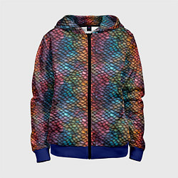 Толстовка на молнии детская Разноцветная чешуя дракона, цвет: 3D-синий