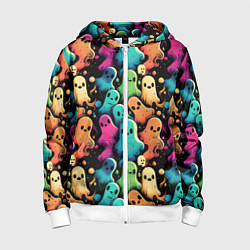 Толстовка на молнии детская Паттерн с разноцветными приведениями, цвет: 3D-белый