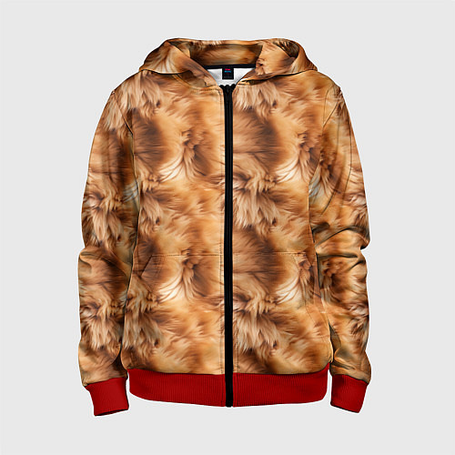 Детская толстовка на молнии Меховой паттерн / 3D-Красный – фото 1