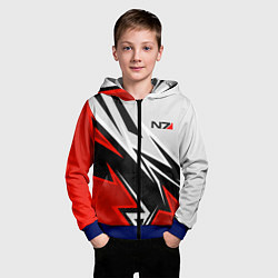 Толстовка на молнии детская N7 mass effect - white and red, цвет: 3D-синий — фото 2