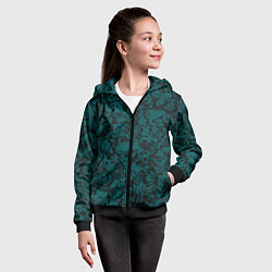 Толстовка на молнии детская Текстура каменная тёмно-зелёный, цвет: 3D-черный — фото 2