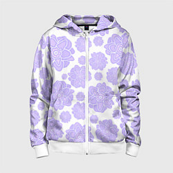 Толстовка на молнии детская Крупные стилизованные цветы, цвет: 3D-белый