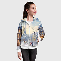 Толстовка на молнии детская Новогодний Париж, цвет: 3D-белый — фото 2