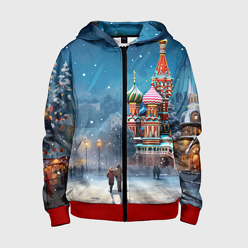 Детская толстовка на молнии Новогодняя Москва / 3D-Красный – фото 1