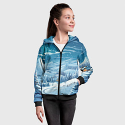 Толстовка на молнии детская Новогодний пейзаж природа, цвет: 3D-черный — фото 2