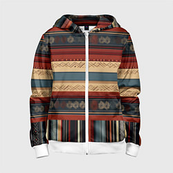 Толстовка на молнии детская Этнический принт в полоску, цвет: 3D-белый