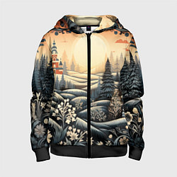 Детская толстовка на молнии Зимний предновогодний пейзаж