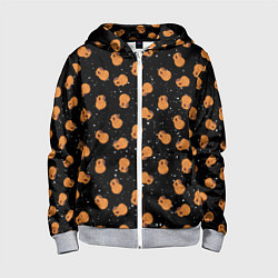 Толстовка на молнии детская Мини капибары в космосе, цвет: 3D-меланж