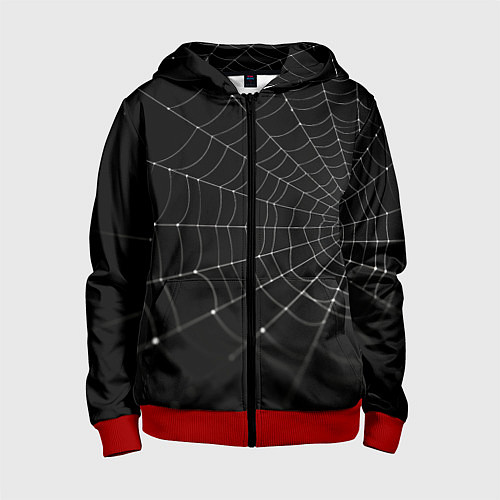 Детская толстовка на молнии Паутина на черном фоне / 3D-Красный – фото 1