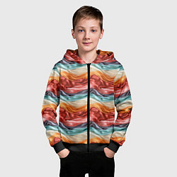 Толстовка на молнии детская Разноцветные полосы текстура ткани, цвет: 3D-черный — фото 2