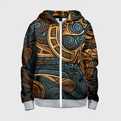 Толстовка на молнии детская Паттерн в викингском стиле, цвет: 3D-меланж