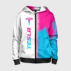 Толстовка на молнии детская Tesla neon gradient style по-вертикали, цвет: 3D-черный