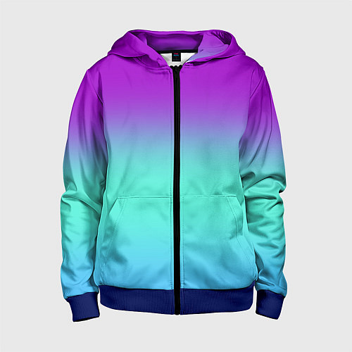 Детская толстовка на молнии Фиолетовый бирюзовый голубой неоновый градиент / 3D-Синий – фото 1