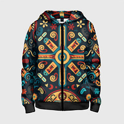 Толстовка на молнии детская Симметричный орнамент в славянском стиле, цвет: 3D-черный