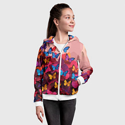 Толстовка на молнии детская Разноцветные бабочки - розовые цветы, цвет: 3D-белый — фото 2
