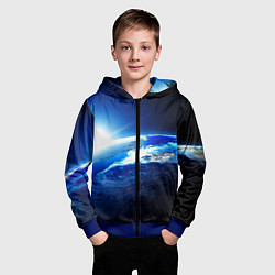 Толстовка на молнии детская Восход солнца в космосе, цвет: 3D-синий — фото 2