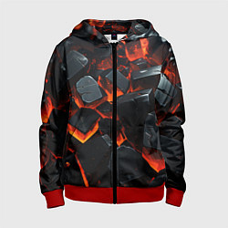 Толстовка на молнии детская Черные камни с красным свечением, цвет: 3D-красный