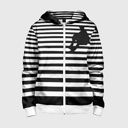 Толстовка на молнии детская Силуэт на чёрно белом полосы, цвет: 3D-белый