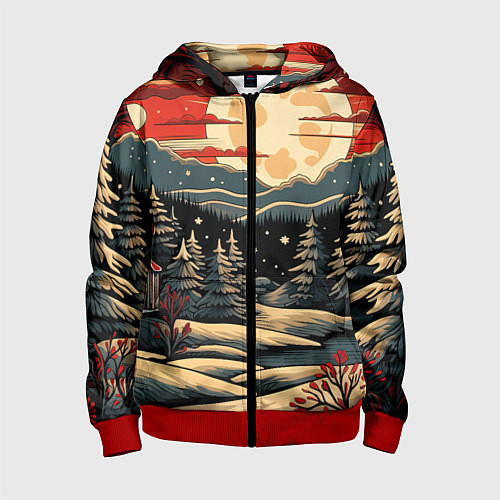 Детская толстовка на молнии Зимнее настроение новогодний рисунок / 3D-Красный – фото 1