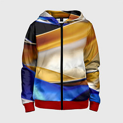 Толстовка на молнии детская Белая желтая синяя абстракция, цвет: 3D-красный
