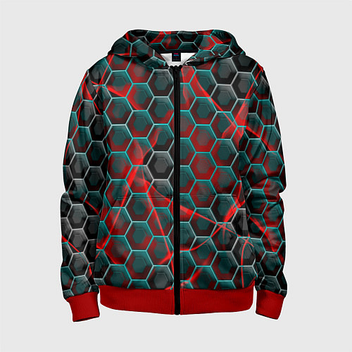 Детская толстовка на молнии Нано шестиугольник / 3D-Красный – фото 1