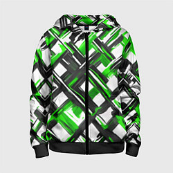Толстовка на молнии детская Зелёные и чёрные мазки, цвет: 3D-черный