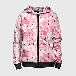 Толстовка на молнии детская Стая розовых фламинго, цвет: 3D-черный