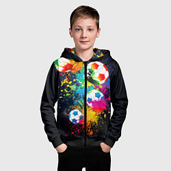 Толстовка на молнии детская Разноцветные футбольные мячи, цвет: 3D-черный — фото 2
