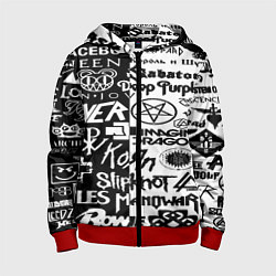 Толстовка на молнии детская Логотипы лучших групп черно белый, цвет: 3D-красный