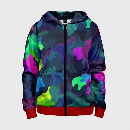 Детская толстовка на молнии Хаотичный камуфляж / 3D-Красный – фото 1