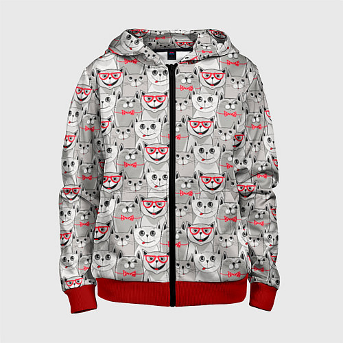 Детская толстовка на молнии Серые коты / 3D-Красный – фото 1