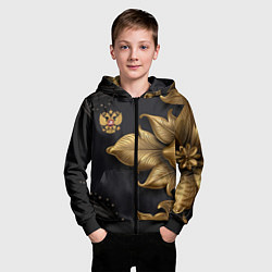 Толстовка на молнии детская Золотой герб России, цвет: 3D-черный — фото 2