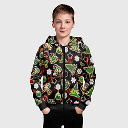 Толстовка на молнии детская Ёлочные игрушки и ёлки, цвет: 3D-черный — фото 2