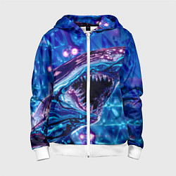 Толстовка на молнии детская Фиолетовая акула, цвет: 3D-белый