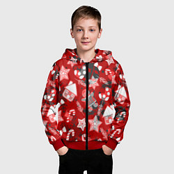 Толстовка на молнии детская Рождественские паттерны, цвет: 3D-красный — фото 2