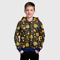 Толстовка на молнии детская Хохломская роспись разноцветные цветы, цвет: 3D-синий — фото 2