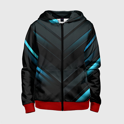 Детская толстовка на молнии Синее неоновое свечение геометрическая темная абст / 3D-Красный – фото 1