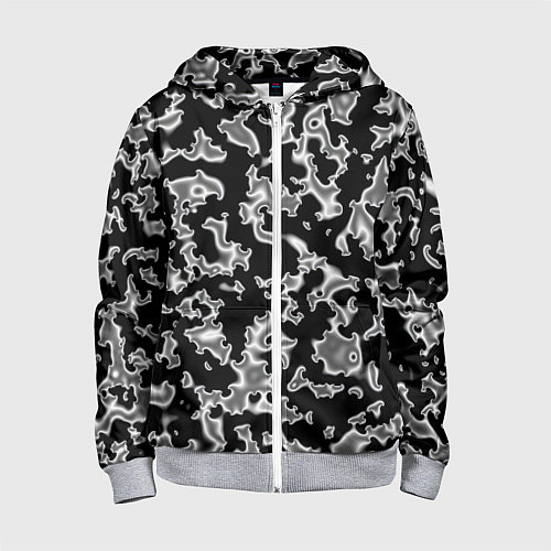 Детская толстовка на молнии Капли жидкого металла - камуфляж на чёрном / 3D-Меланж – фото 1