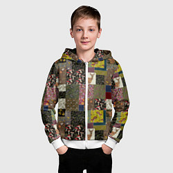 Толстовка на молнии детская Пэчворк лесной, цвет: 3D-белый — фото 2