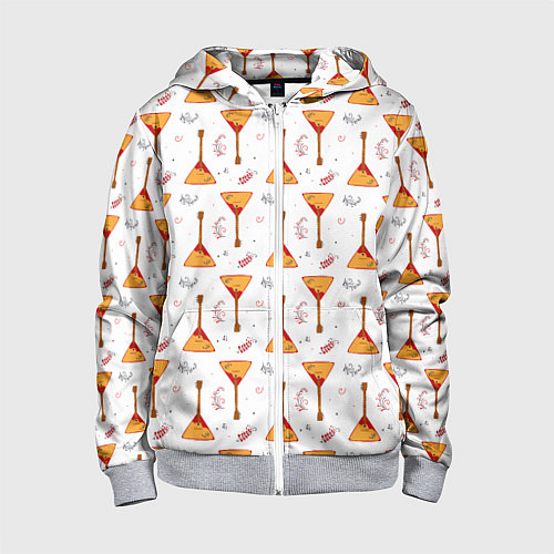 Детская толстовка на молнии Узор из музыкальных инструментов балалаек / 3D-Меланж – фото 1