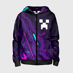 Толстовка на молнии детская Minecraft neon gaming, цвет: 3D-черный