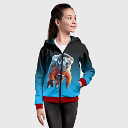 Толстовка на молнии детская Далматинец космонавт в открытом космосе, цвет: 3D-красный — фото 2