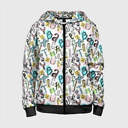 Толстовка на молнии детская Цветные каракули буквы алфавита, цвет: 3D-черный