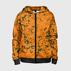 Толстовка на молнии детская Оранжевый с брызгами зеленой краски, цвет: 3D-черный
