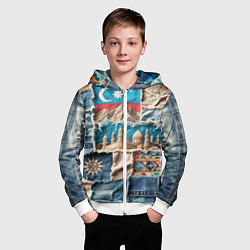Толстовка на молнии детская Пэчворк джинсы в Азербайджане, цвет: 3D-белый — фото 2