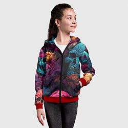 Толстовка на молнии детская Яркие цветы с черепами, цвет: 3D-красный — фото 2