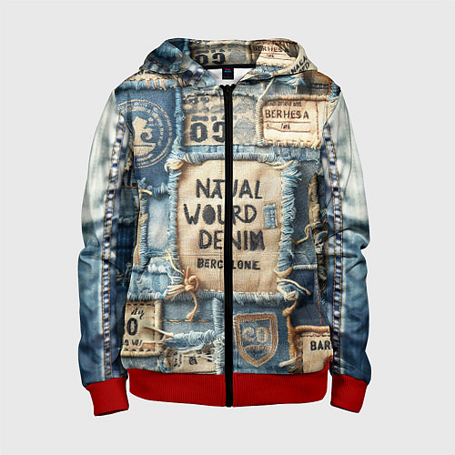 Детская толстовка на молнии I love Barcelona - пэчворк / 3D-Красный – фото 1