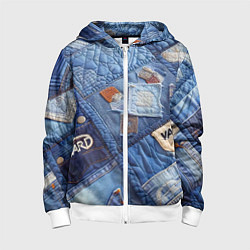 Толстовка на молнии детская Vanguard jeans patchwork - ai art, цвет: 3D-белый