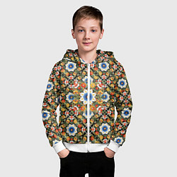 Толстовка на молнии детская Русские цветочные узоры красно-желтые, цвет: 3D-белый — фото 2